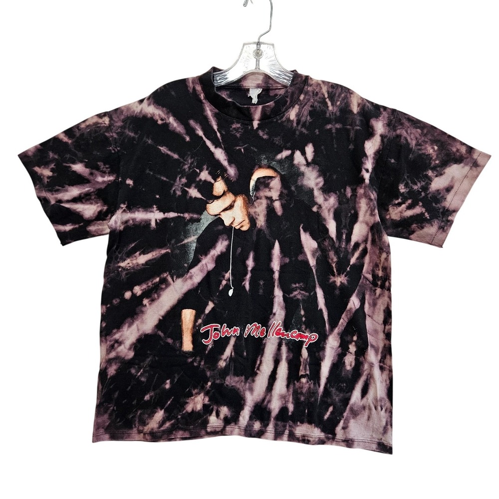 John Mellencamp Black Purple Tie Dye Graphic T Shirt Large Vintage 90s Rock Tee